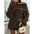 thumbnail image 5 of Women'S Off the Shoulder Elegant Solid Color Long Sleeve Sweater Top Chic Casual Pullover Brown XL, 5 of 9