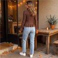 thumbnail image 7 of Women's Crew Neck Ribbed Knit Sweater, Long Sleeve Slim Fit Peplum Ruffle Hem Pullover Tops for Fall Daily Casual Outfits L, 7 of 7