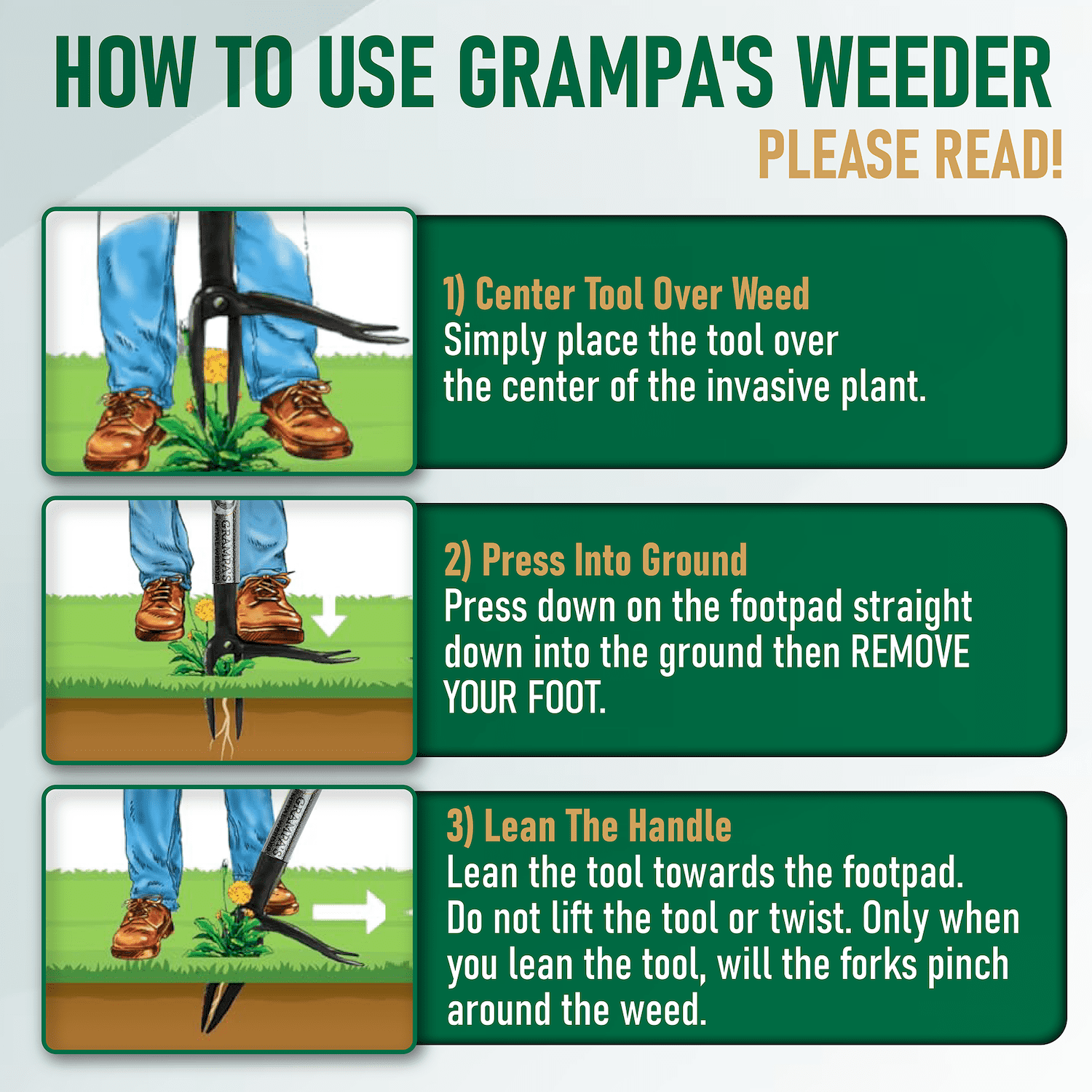 Grampa's Metal Weeder - Stand Up Weed Puller Tool With Steel Long Handle - Made With All Steel Handle & 4-Claw Steel Head - Easily Remove Weeds Without Bending, Pulling, or Kneeling (Black)