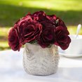 thumbnail image 2 of Enova Home Artificial Velvet Roses Faux Silk Flowers in Round Tapered Ceramic Pot for Home Office Wedding Decoration (Burgundy), 2 of 4