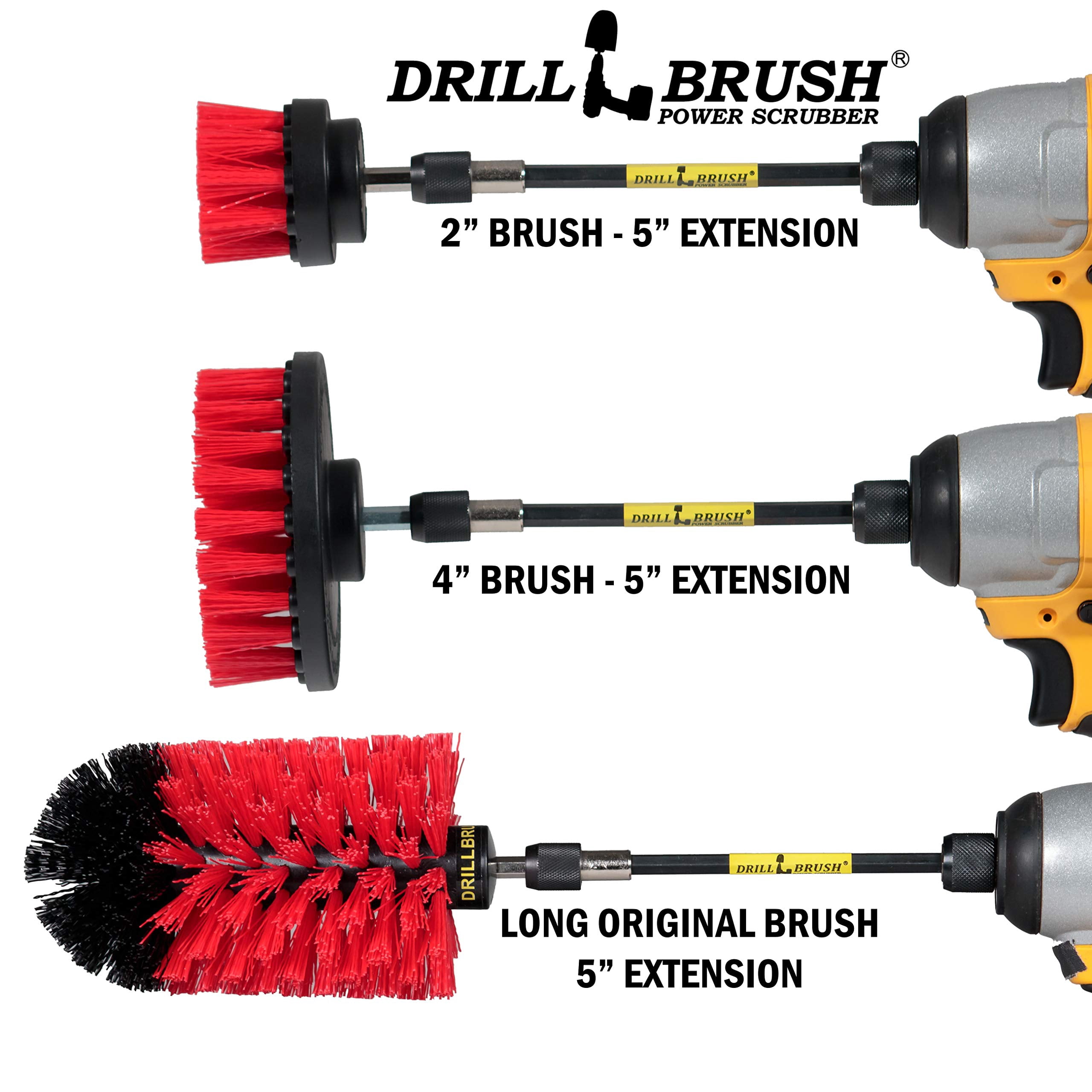 Long Handled Scrub Brushes for Cleaning - Outdoor Power Scrubber Brush - Concrete, Patio, Wood, Deck, and Brick Cleaner Brush Set - Hard Bristle Scrub Brushes - Household Cleaning Floor Scrubber