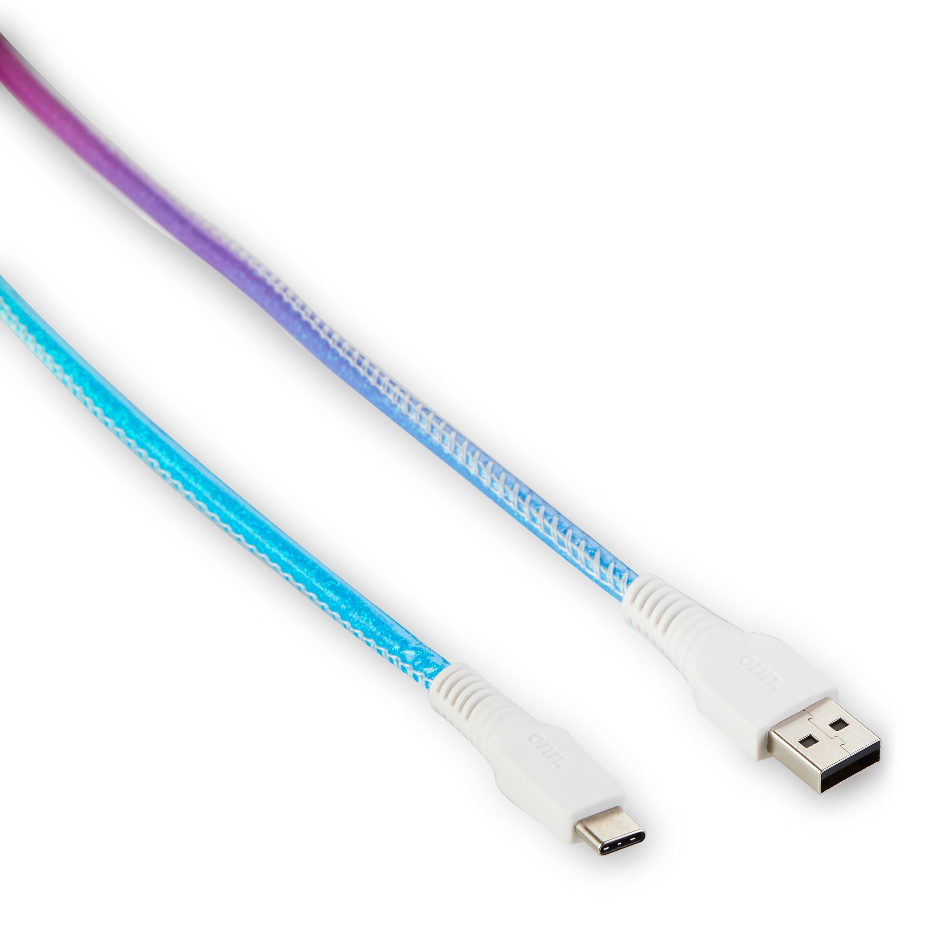 onn. USB to USB-C Glitter Cable, 6' Cord, Bright Multi-Color 