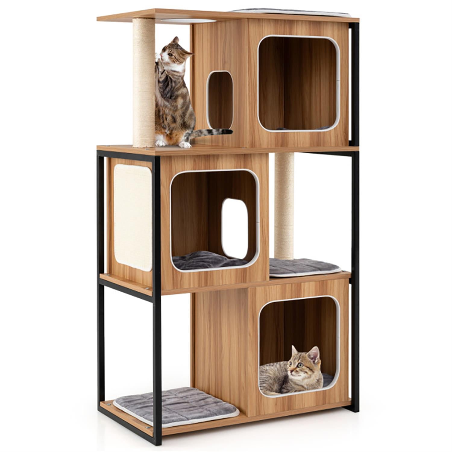 resenkos 52" Cat Tree Tower with Private Condos for Indoor Cats, Multifunctional Plush Cat House with Metal Frame and Scratching Posts, Brown