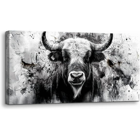 Aaheei Animal Black and White Wall Art, Wall Decor Living Room Paintings, Watercolor Bull Canvas Prints Office Decor, Highland Cow Pictures Canvas Prints Paintings Bedroom Bathroom Dining Room 8x10