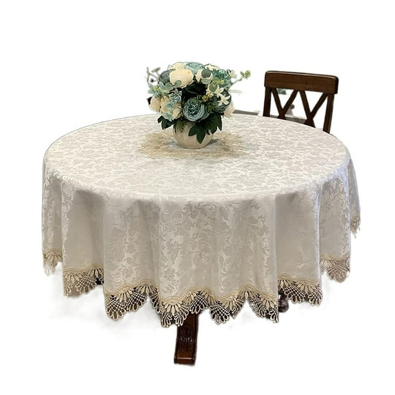 Round Lace Tablecloth Embroidered Jacquard Classic Table Cover for Holiday Festival Party Home Decorations