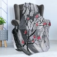thumbnail image 4 of Winter Soft Flannel Fleece Throw Blanket, Bullfinches on Trees Winter City Park Snow Cold Weather Immigrant Birds Design, Cozy Plush for Indoor and Outdoor Use, 60" x 80", Grey Coral, by Ambesonne, 4 of 5
