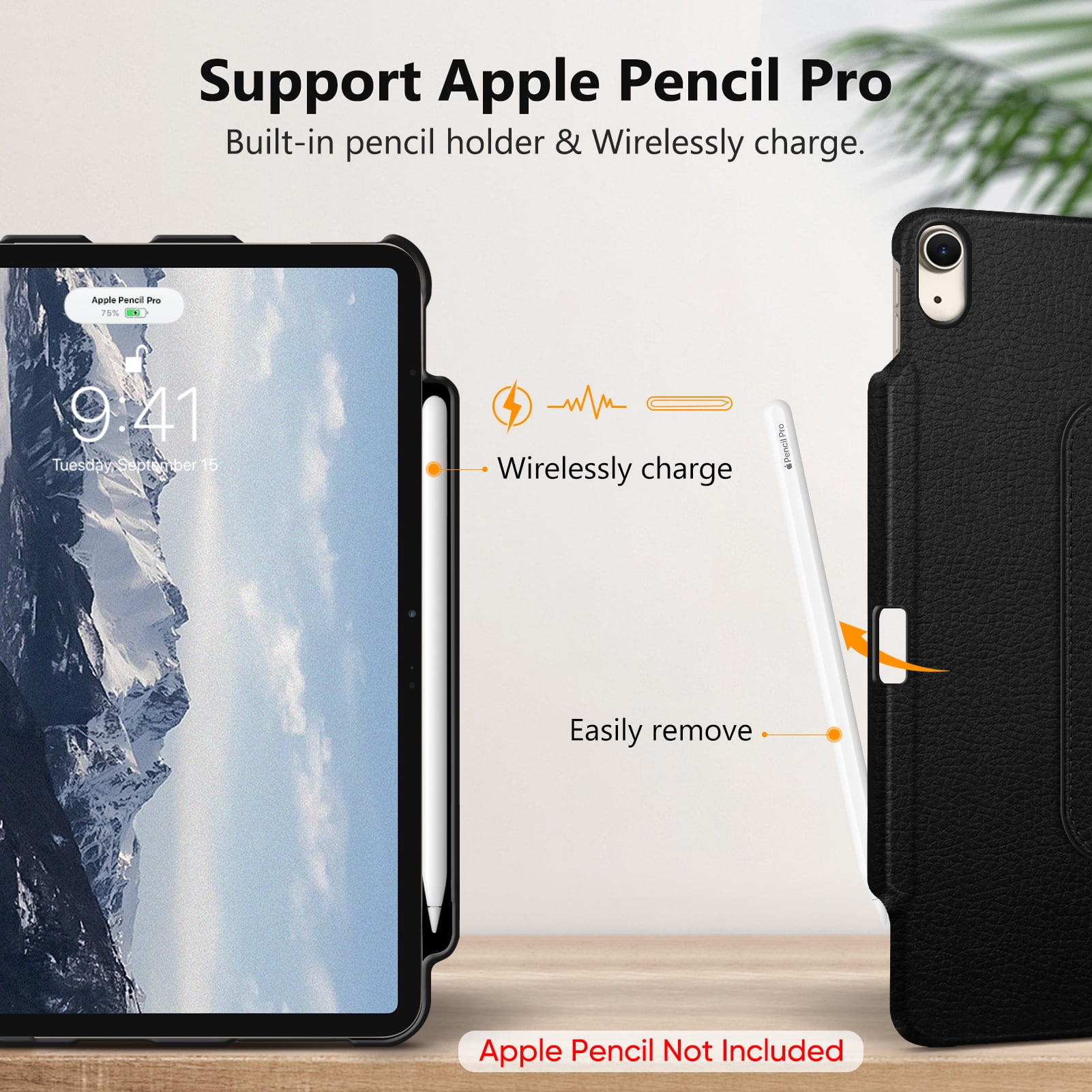 Fintie Rotating Case for iPad Air 13-inch (M4) 2026, (M3) 2025, (M2) 2024 - 360 Degree Rotating Protective Stand Cover with Pencil Holder, Black