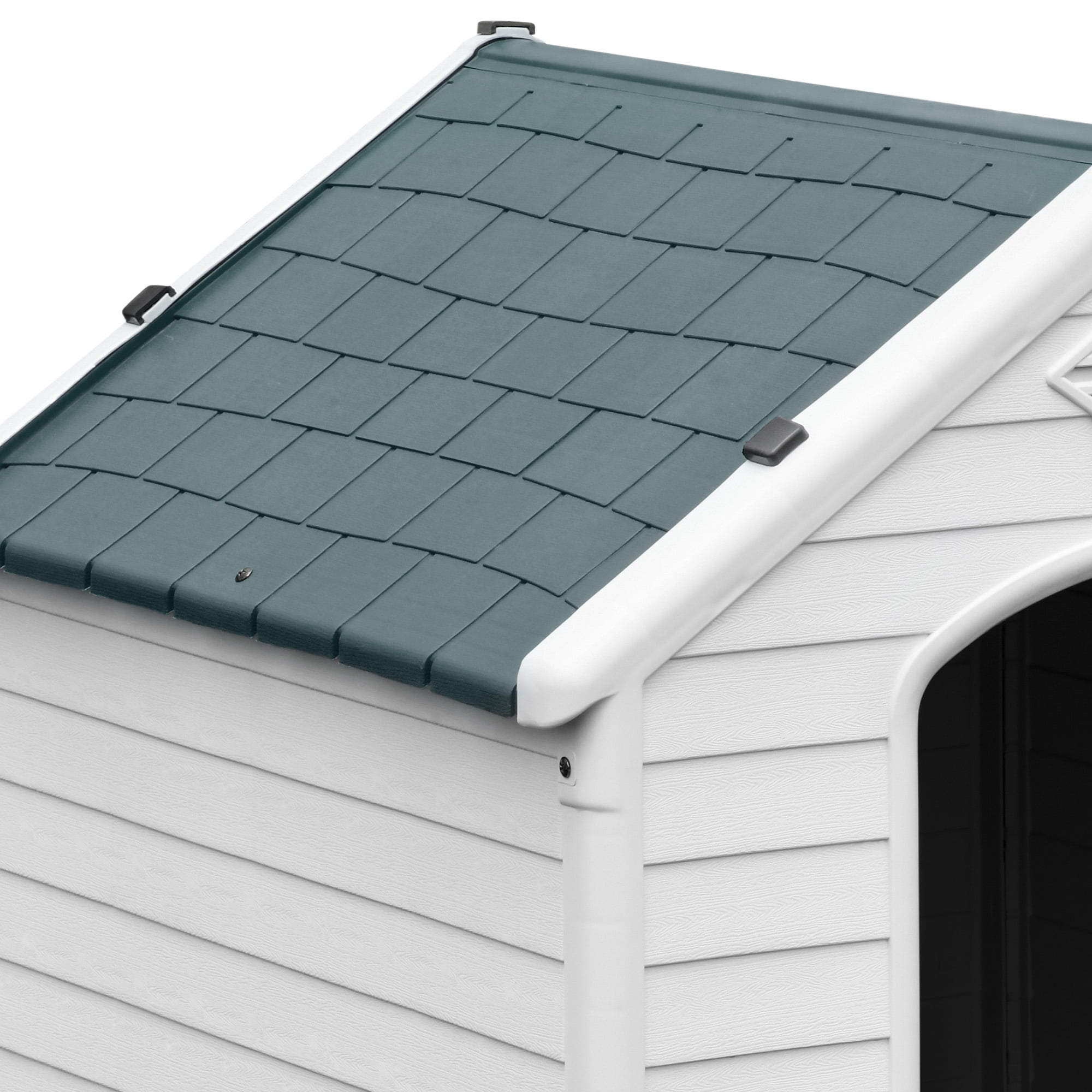 Dextrus 41" Large Waterproof Plastic Dog House with Elevated Floor & Air Vents, Outdoor Shelter, Gray