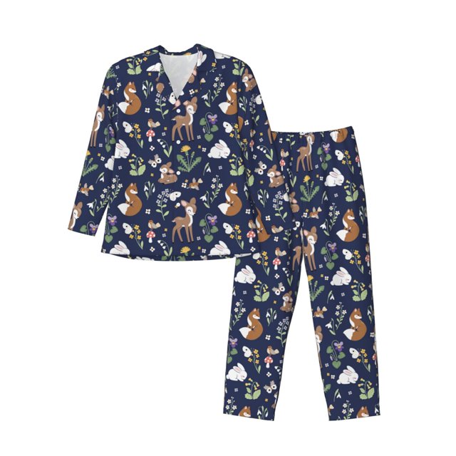 Balery Animals And Wildflowers Pijama para Hombre de Dos Piezas con Manga Larga, Conjunto de Dormir y Descanso Suave con Bolsillos-Large