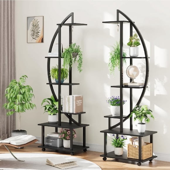 Bingirl Space Saving Plant Stand 6 Tier Storage Drawers Half Moon 69 Inch Metal Shelf for Herb Garden Indoor Plants
