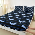 thumbnail image 3 of Manfei Cartoon Bats Print Queen Sheet Sets 4-Piece for Kids, Happy Halloween Theme Flat Sheet, Black Blue Geometric Stripe Queen Fitted Sheet, Super Cozy Bedroom Decor, 3 of 7