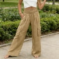 thumbnail image 2 of Ecqkame Women's Cargo Pants Elastic Waist Multi Pocket Loose Straight Leg Pant Outdoor Hiking Workout Casual Comfortable Trousers Khaki S, 2 of 5