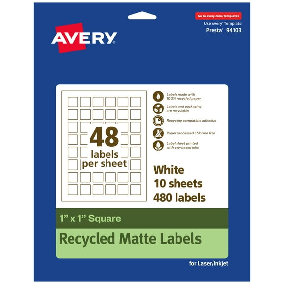 Avery EcoFriendly Square Labels, 1" x 1", 480ct
