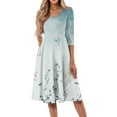 thumbnail image 2 of SAATLERI Summer Dresses 3/4 Sleeves for Women 2025 V Neck Floral Print A-Line Cocktail Sun Dresses Women Swing Loose Flowy Beach Sundress with Pocket, 2 of 4