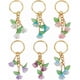 thumbnail image 1 of Llaveros de lirio de los valles en 6 colores, con cuentas de flores de vidrio y dijes de hojas acrílicas, cierres giratorios., 1 of 6