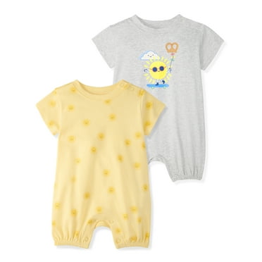Garanimals Newborn & Baby Boy Cotton Short Sleeve Rompers, Graphic Prints, 2-Pack, Sizes 0 - 24M
