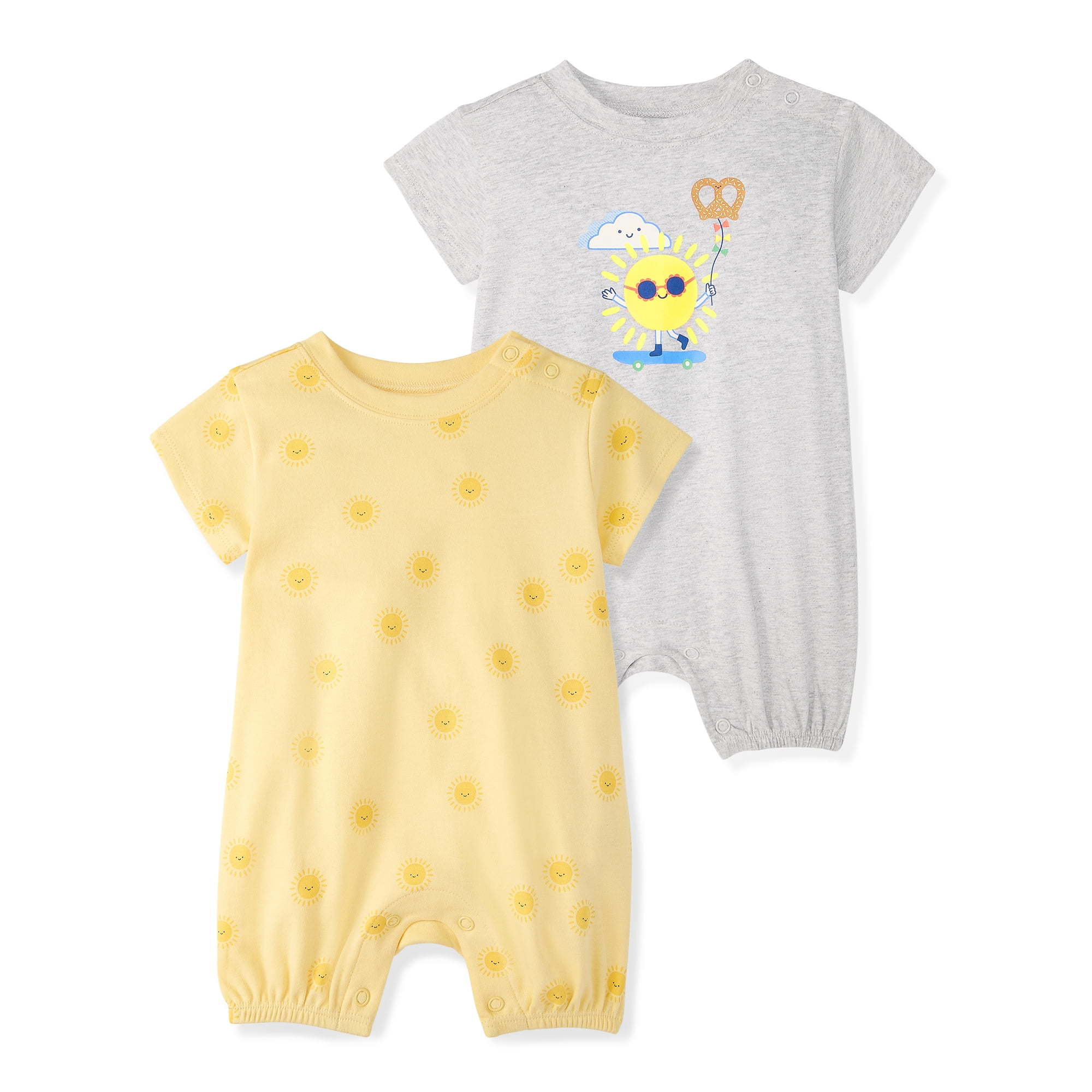 Garanimals Newborn & Baby Boy Cotton Short Sleeve Rompers, Graphic Prints, 2-Pack, Sizes 0 - 24M