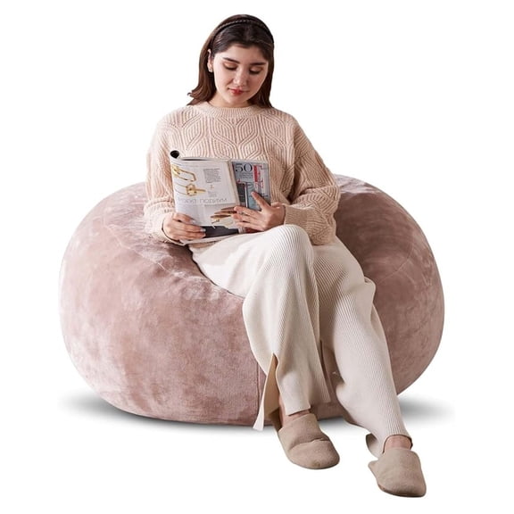 4FT Small Memory Foam Bean Bag Chair for Adults - Pink Super Soft Corduroy with Filler, Plush Fluffy Gaming & Movie Beanbag Sofa, Extra Large Comfy Lounge Chair for Living Room, Bedroom, Dorm