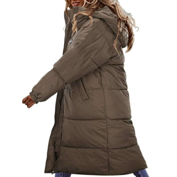 Women's Winter Knee Length Down Jacket Loose Fit Warm Padded Coat Solid Color Outerwear for Cold Weather