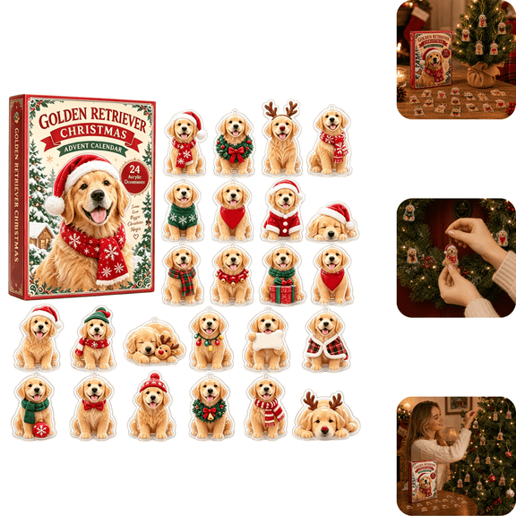 Golden Retriever Dog Christmas Advent Calendar 2026,24‑Day Holiday Countdown Calendar,Cute Puppy Acrylic Pendants,Christmas Tree Ornament Gift for Dog Mom