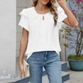 thumbnail image 5 of Stylish Olyvenn Women's Spring and Summer Ruffled Tops Puff Sleeve Fashion Loose Solid Color Keyhole Neck Short Sleeve Chiffon Shirt White 8-10, 5 of 8