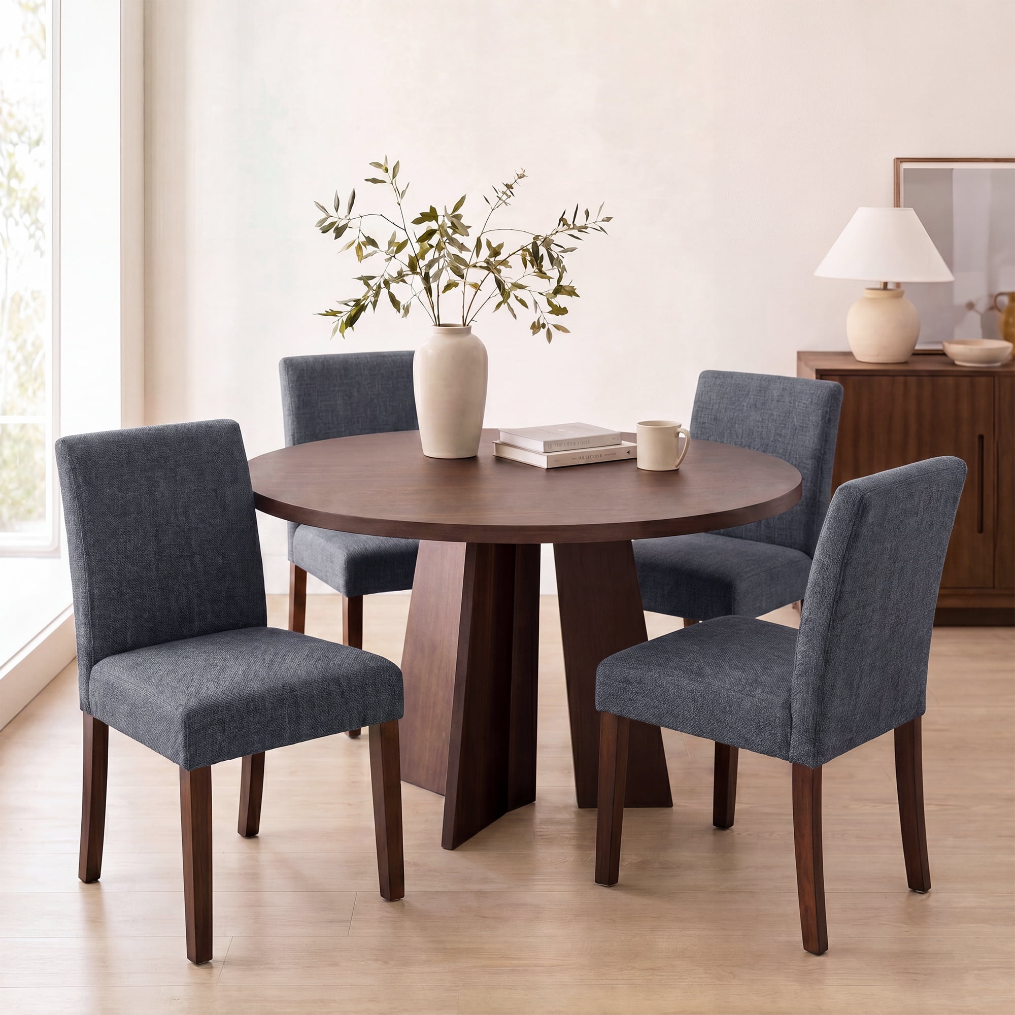 Upholstered Fabric Dining Chairs Set of 4 with Wood Legs, Modern Parsons Chairs with High Back for Kitchen, Dining Room, or Restaurant, Grey