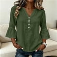 thumbnail image 4 of Neewe Womens Cotton Button Down Shirts Cotton Ruffle Sleeve Tops V Neck Casual Loose Fit Blouses, 4 of 8