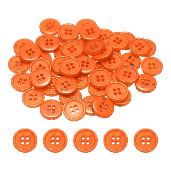 Uxcell 50pcs Sewing Button 18mm 4 Holes Resin Round Crafting Buttons, Orange