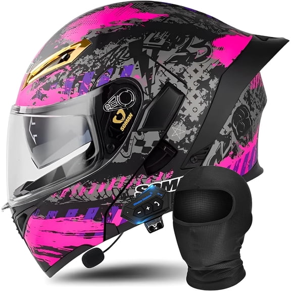 Modular Bluetooth Motorcycle Helmet DOT/ECE Approved Flip Up Full Face Dual Anti-Fog Visors Built-in MP3 for Adults Men Women S-XXL 55-64cm