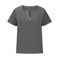 thumbnail image 3 of Dazajoo Women's Plus Size Short Sleeve Tee Shirts 2024 Summer Dressy Casual Solid Color Notch V Neck Button Tops Trendy Oversized Tunics with Pocket for Women,Gray,XXXXL, 3 of 5