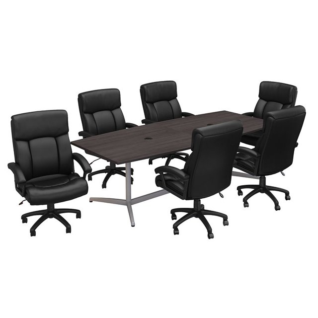 96W Boat Shaped Conference Table with Chairs in Storm Gray - Engineered Wood