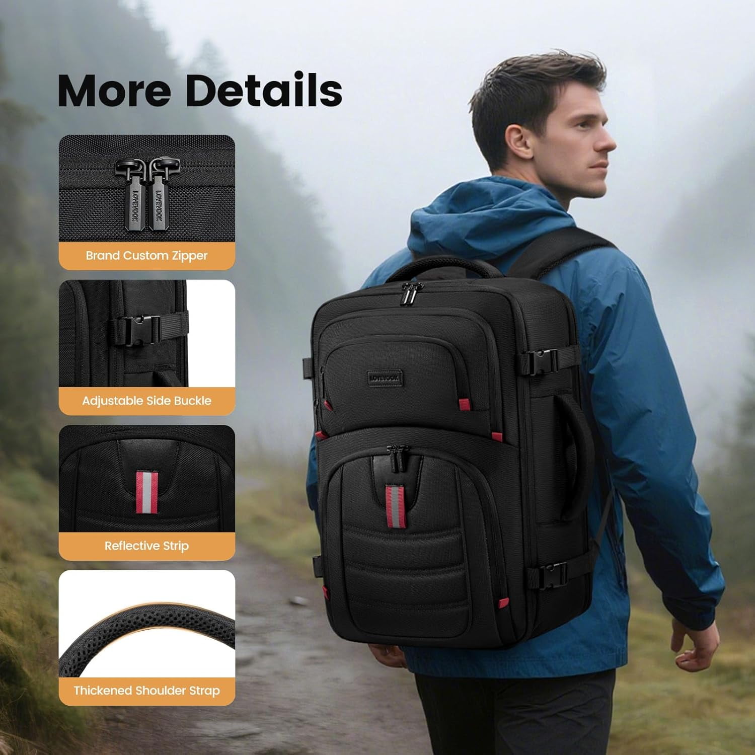 LOVEVOOK 40L Travel Backpack for Men, Airline Approved Carry On Luggage with 3 Packing Cubes, TSA Overnight Bags, Waterproof Personal Item Bag, Weekender Essentials Backpacks fits 17.3" Laptop