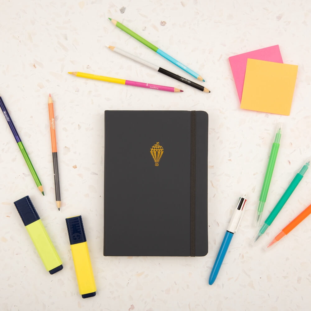 Yop & Tom - Bullet Dot Grid Journal Extra Thick Paper 160 GSM - Hardback A5 - Charcoal Hot Air Balloon