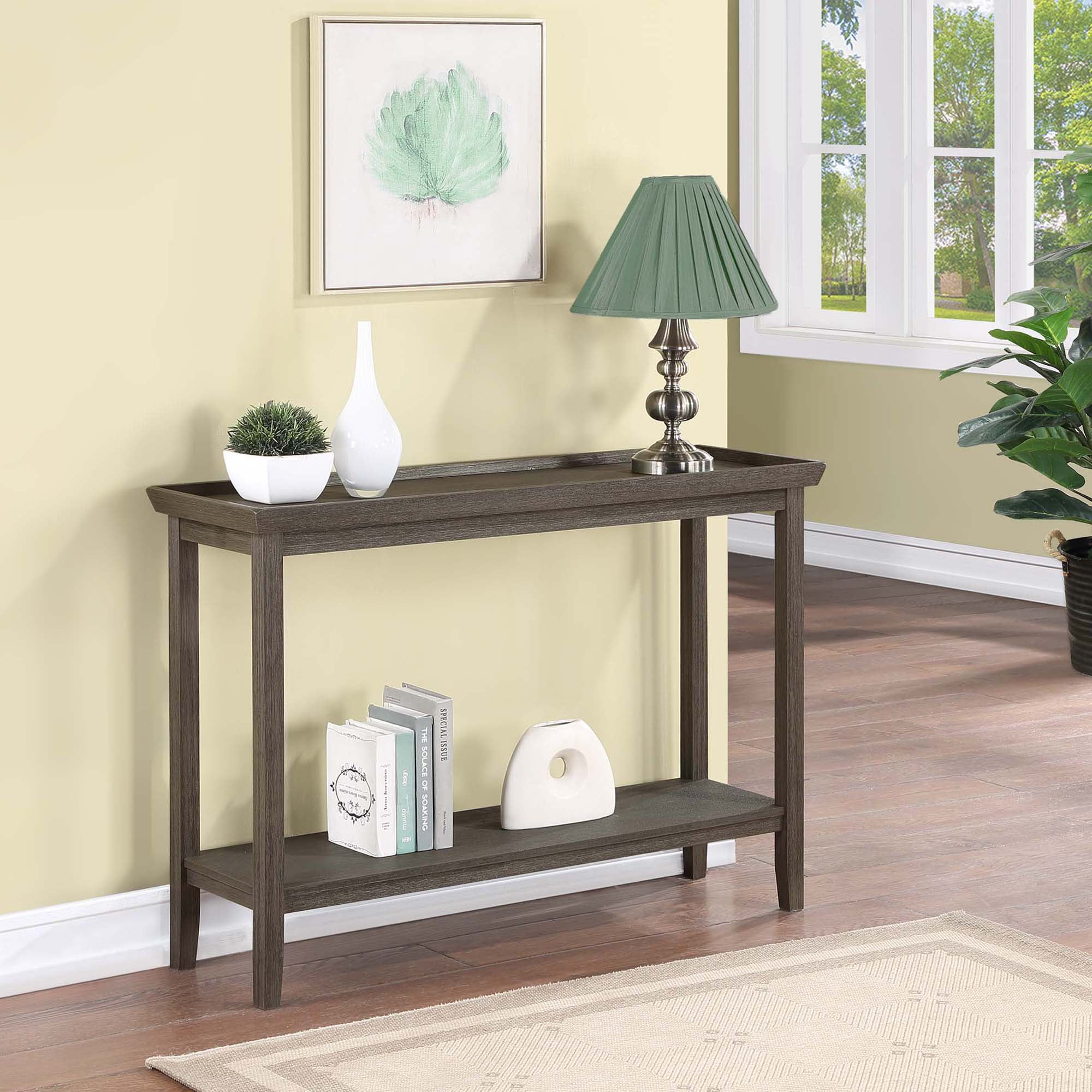 Convenience Concepts Ledgewood Console Table with Shelf, Wirebrush Dark