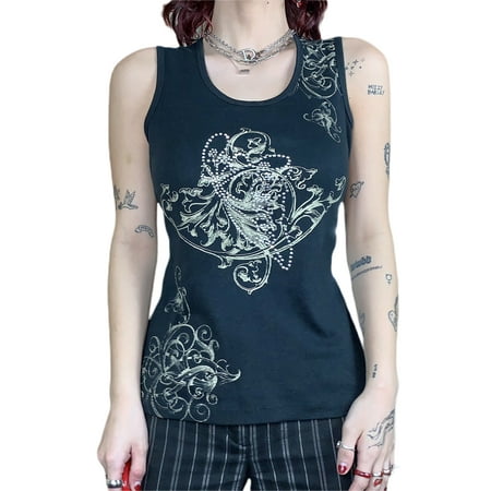 

Amuver Women s Vest Rhinestone Decoration Sleeveless U-neck Design Summer Breathable Vest Tops