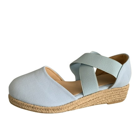 

Tangnade Casual Shoes Womens Fashion Summer Wedge Hemp Rope Cloth Sandals Large Size Casual Shoes