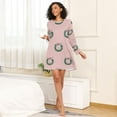 thumbnail image 4 of Christmas Wreaths with Pink Bows Women's Long Sleeves Nightgowns Sleepwear Soft Pajama A-line Sleep Dress M, 4 of 8