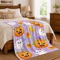 thumbnail image 6 of Whimsical Kawaii Halloween Jack-O-Lantern Pumpkins, Festive Halloween Scene, Warm Flannel Blanket for Living Room and Family Room, Art Lovers Halloween Gift, Festive Home Decor, 6 of 7