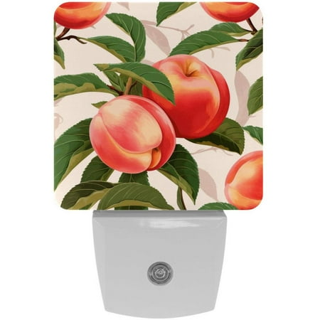 

Fruit Peach Aesthetic Pattern 2 Pack Night Lights Plug Into Wall Decorative With Auto Dusk-To-Dawn Sensor LED Night Light For Kids Adults Rooms Toilet Hallway Stairs