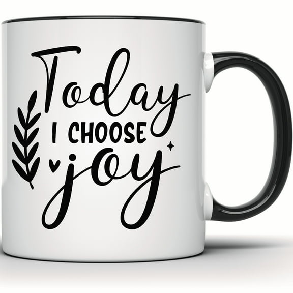 Today I Choose Joy Mug - Inspirational Positive Quote Coffee Tea Mug - Motivational Daily Affirmation Gift for Friend - 11 Ounce Black Rim Handle Novelty Coffee Cup - WMUG0966-BLK