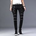 thumbnail image 4 of Men's Black Skinny Jeans with Zip & Eyelet Punk Style Pants, 4 of 7