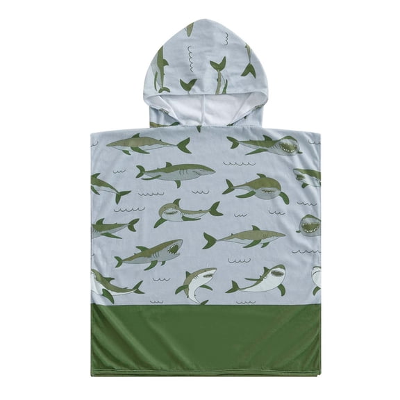 Byoo Toddler Boy Hooded Homewear Robe Cartoon Shark Printed Oversized Soft Hoodie Towel Wrap Sleepwear Bath Pool Beach Clothes, Army Green