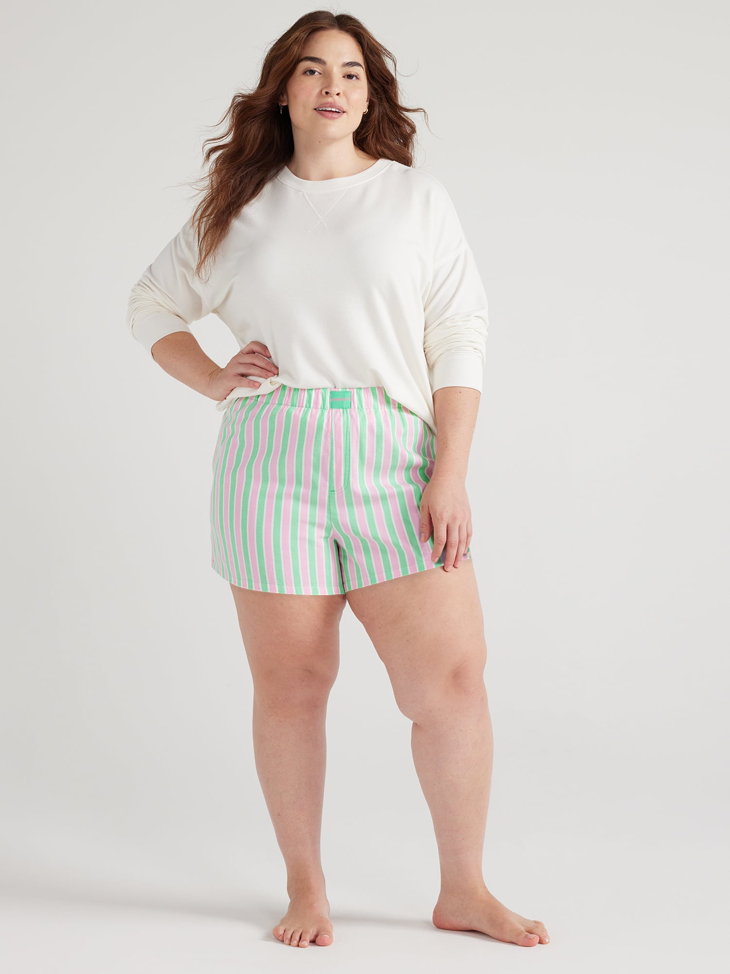 Joyspun Women's Woven Pajama Boxer Shorts, Sizes XS to 3X