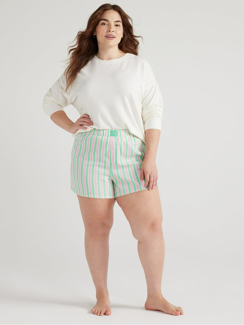 Joyspun Women's Woven Pajama Boxer Shorts, Sizes XS to 3X