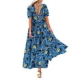 thumbnail image 4 of Ruyang Summer Casual Bohe Mian Floral Dresses For Women 2024 Puff Short Sleeve Long Maxi Dress With Pockets plus Size Dresses for Women, 4 of 6