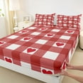 thumbnail image 3 of Castle Fairy Love Heart Couple 4 Pieces Queen Sheet Sets for Teens Adults,Red White Ultra Soft Flat Sheet,Geometric Plaid Queen Fitted Sheet,Lightweight Room Decor, 3 of 7