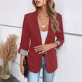 thumbnail image 2 of Women's Fashion Casual Slim Fit Three-quarter Rolled Sleeve Button Blazer, Red, Size XXL, 2 of 5