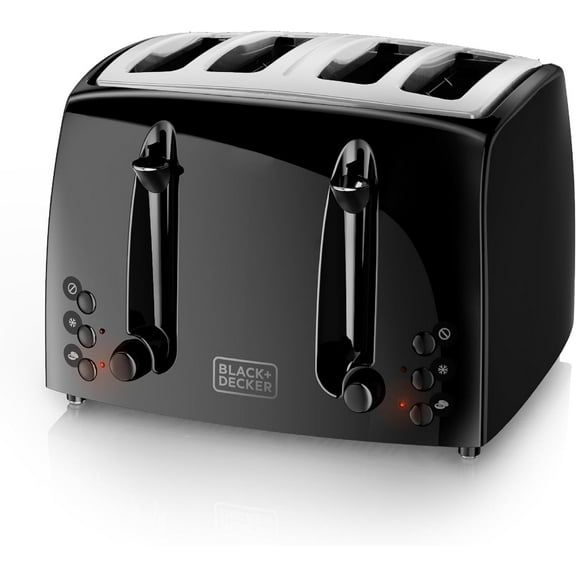 BLACK DECKER 4-Slice Toaster, TR1410BD, Extra-Wide, 7 Shade Settings, Crumb Trays, Gloss Black