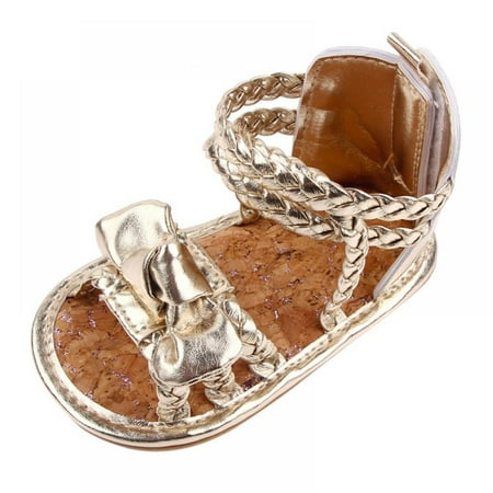

Baby Girls Sandals Woven Belt Bowknot Soft Sole Shoes
