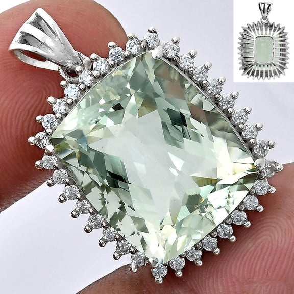 Prasiolite (Green Amethyst) & White Zircon 925 Silver Pendant Jewelry P-1741 AGP1005_A